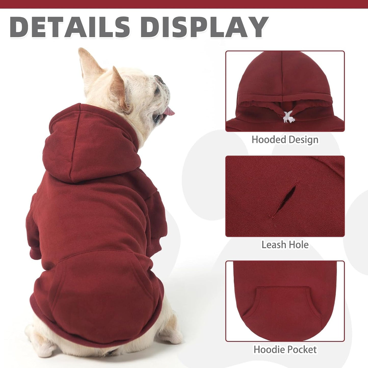 KOOLTAIL Basic Dog Hoodie - Soft and Warm Dog Hoodie Sweater with Leash Hole and Pocket, Dog Winter Coat, Cold Weather Clothes Sweatshirt for Small Medium Large Dogs Puppy Cat Boys Girls Deep Red L