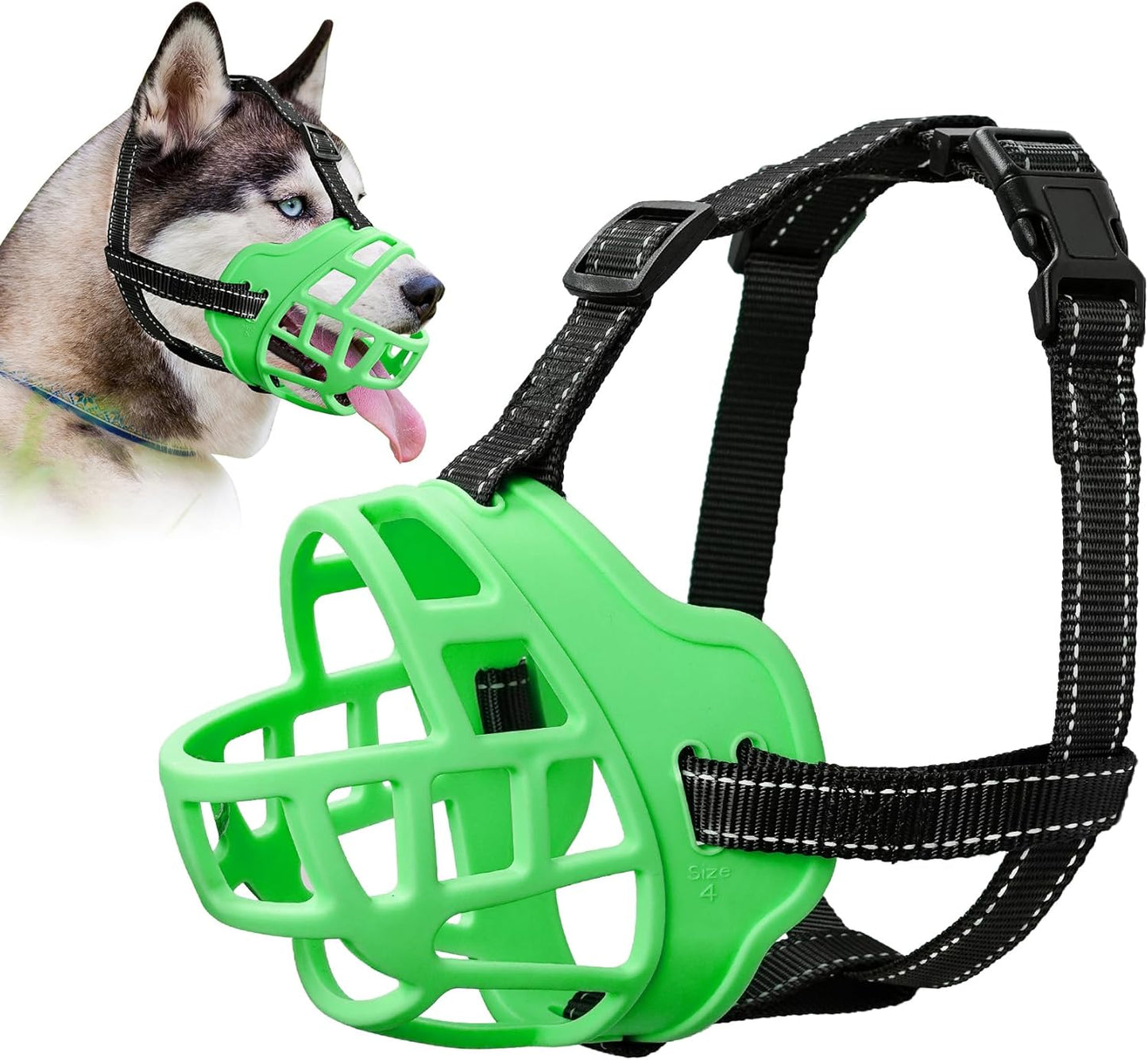 Dog Muzzle for Large Dogs, Breathable Basket Muzzles for Small, Medium and X-Large Aggressive Dog, Allows Panting Drinking, Suitable for Grooming Trimming Training (6, Luminous Green)