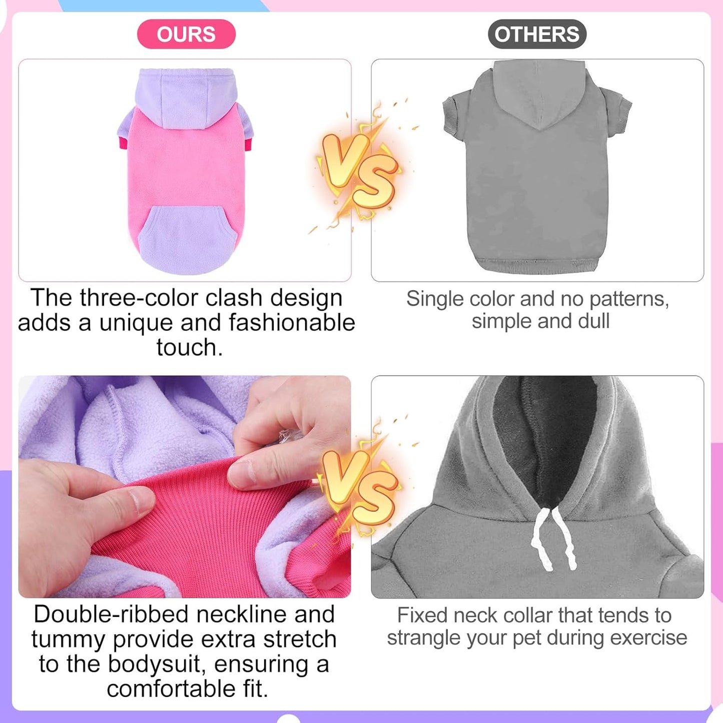 BEAUTYZOO Fleece Dog Hoodie Sweatershirt with Pocket and Leash Hole, Stretchy Small Medium Large Sized Dogs Clothes for Fall Winter Cold Days, Color Designer Warm Dog Jackets,French Bulldog Coats