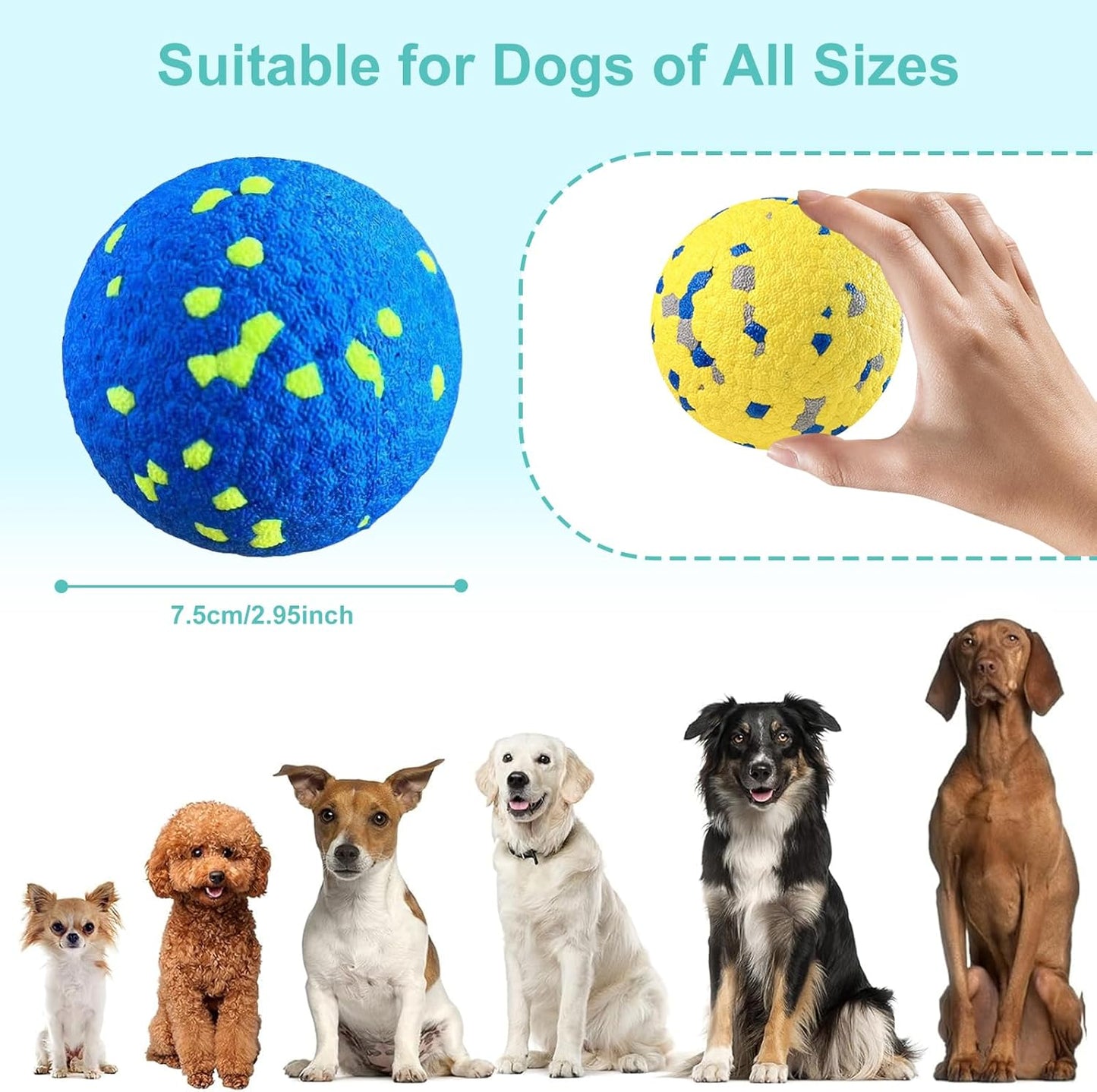 Dog Balls, Chew Toy Tennis for Aggressive Dogs, Interactive Toys for Tossing and Catching, Lightweight Toys That Float on Water, Balls for Large/Medium/Puppies Dogs