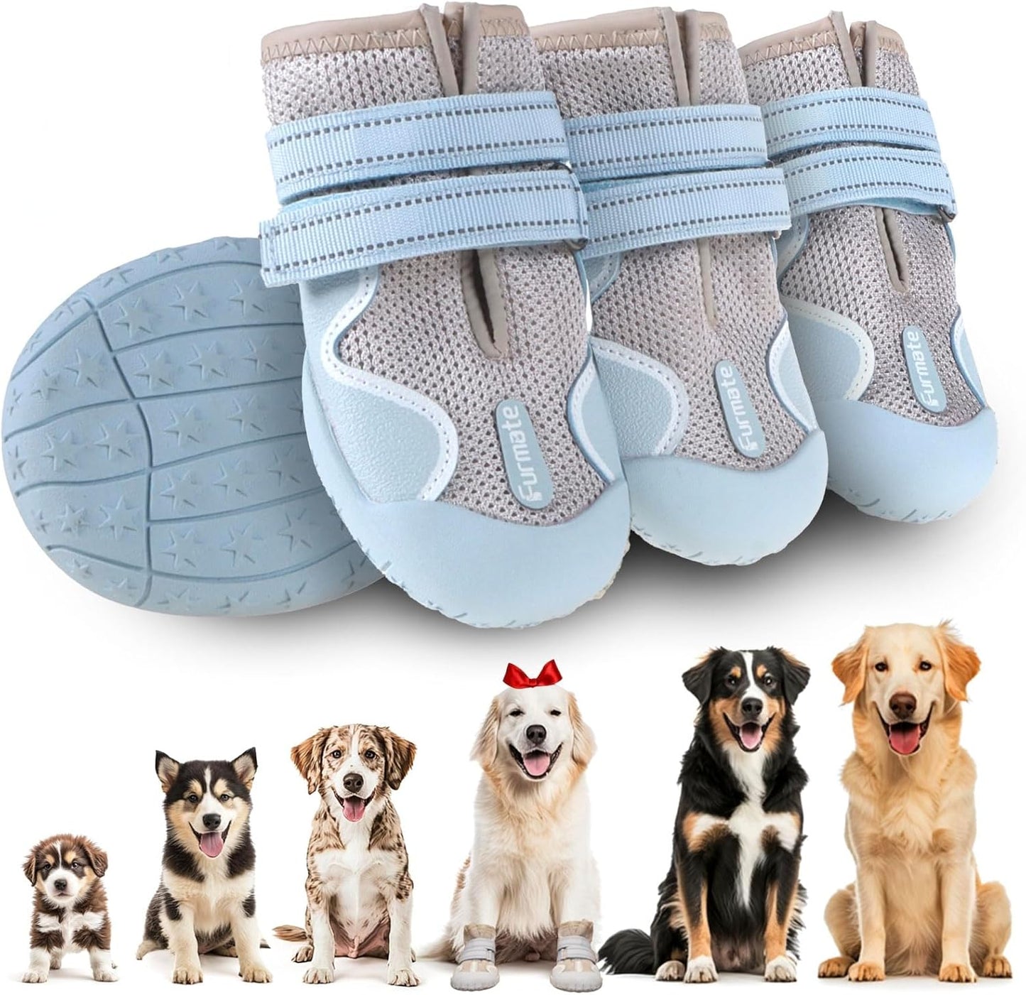 Dog Shoes for Large Small Medium Dogs, Breathable Mesh Dog Boots & Paw Protectors for Summer Hot Pavement Winter Snow, Waterproof Anti-Slip Dog Booties for Hiking Hardwood Floors(Blue-Beige4)