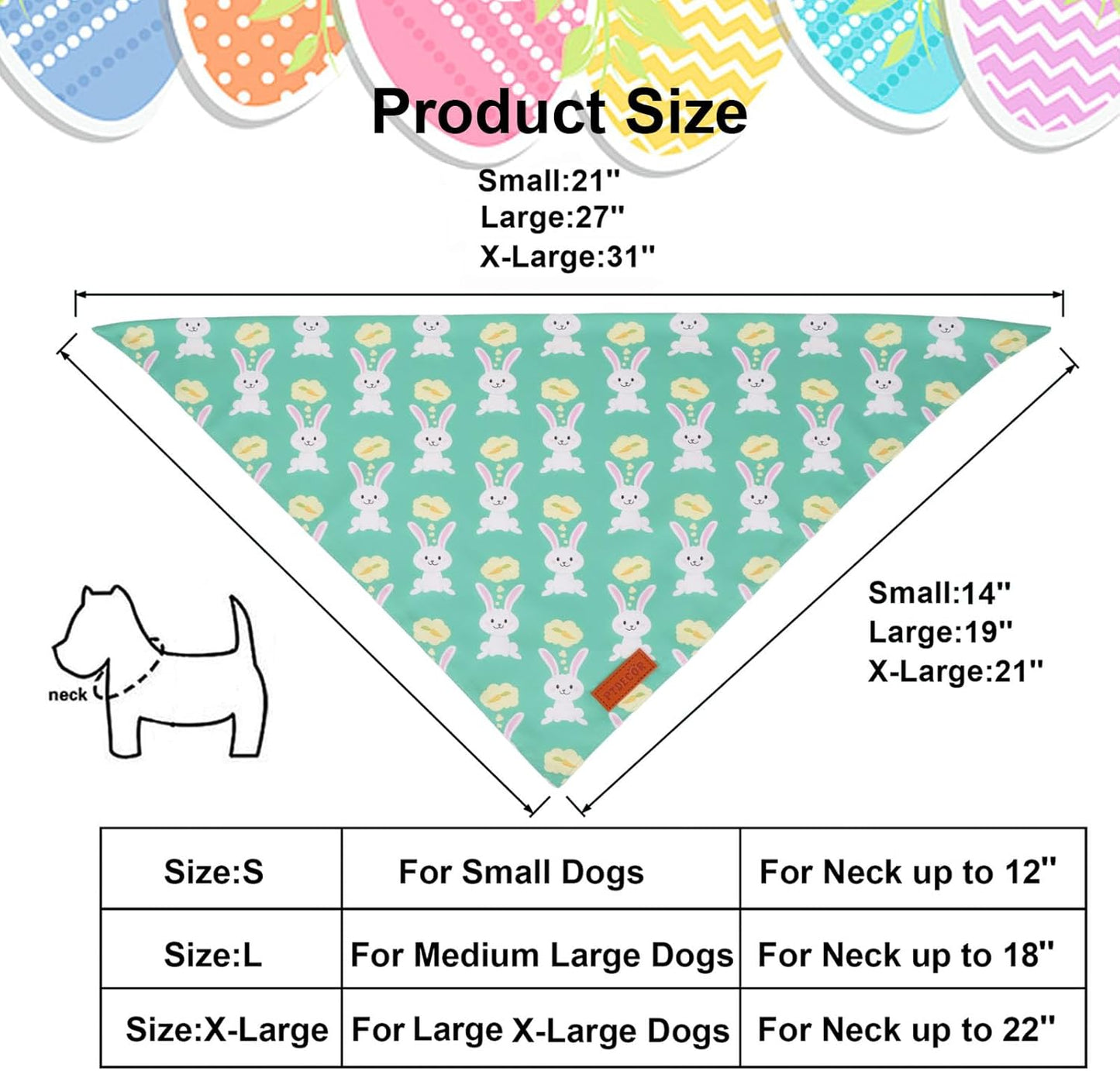 PTDECOR Easter Dog Bandana, Green and Yellow Rabbit Carrot Reversible Holiday Dog Scarf, Multi Size, Triangle Pet Easter Bandanas for Small Dogs Pets (Small)