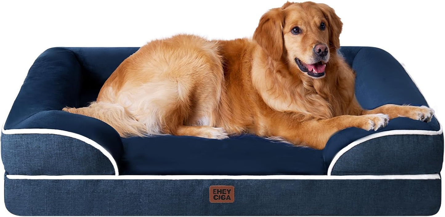 EHEYCIGA Egg-Crate Memory Foam Dog Bed, Waterproof, Navy, Large 41 x 27 x 6.5 inches, 100 lbs Capacity