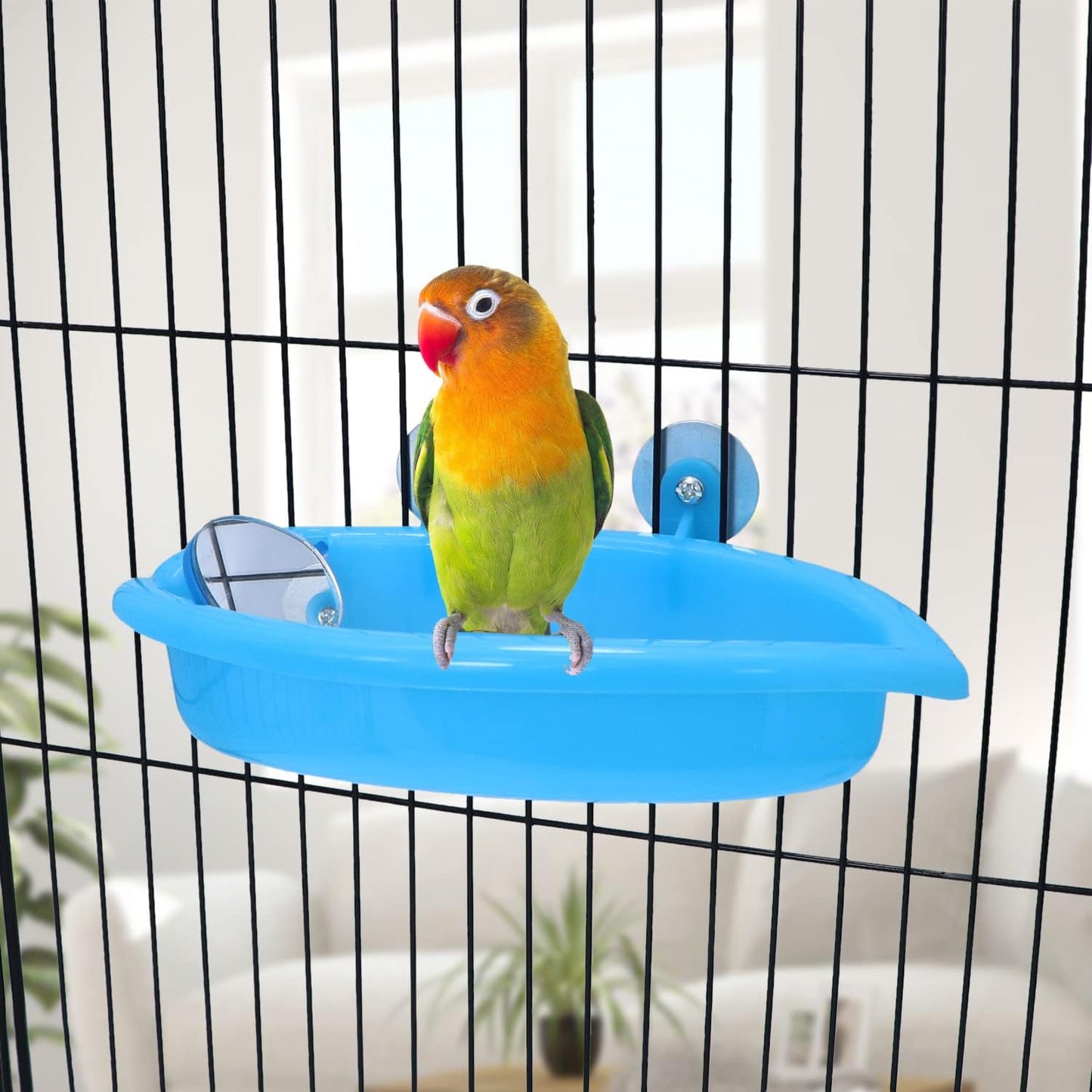 Wontee Bird Bath Box with Mirror Portable Parrot Hanging Bathroom Bathing Tub for Small Birds Cleaning Supplies