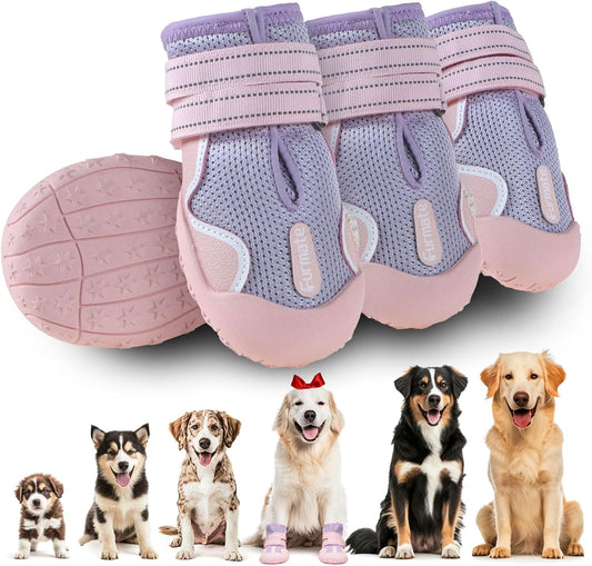 Dog Shoes for Large Small Medium Dogs, Breathable Mesh Dog Boots & Paw Protectors for Summer Hot Pavement Winter Snow, Waterproof Anti-Slip Dog Booties for Hiking Hardwood Floors(Pink-Purple6)
