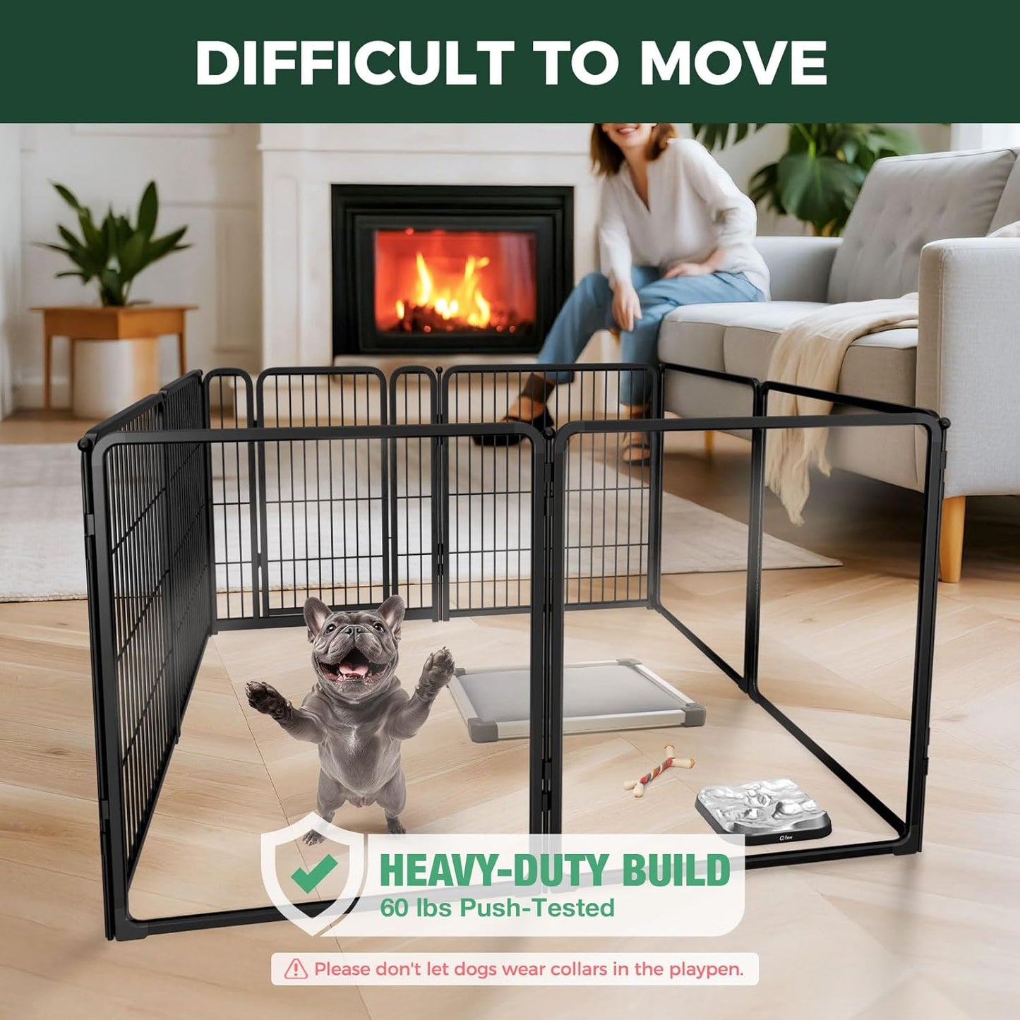 FXW Homeplus Unleashed Indoor Dog Playpen - Stress-Free and Safe Play, Heavy Duty 32 Inch 4 Acrylic Panels + 4 Wire Panels Dog Pen for Small and Medium Dogs, Black│Patented