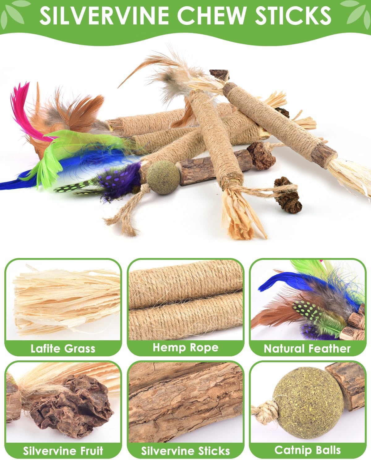 TINDTOP Silvervine Chew Sticks for Cats, 12 Pack Natural Catnip Chew Toys for Kittens Teeth Cleaning, Matatabi Dental Care, Increase Appetite, Calm Cat Anxiety and Stress, Cat Dental Toy