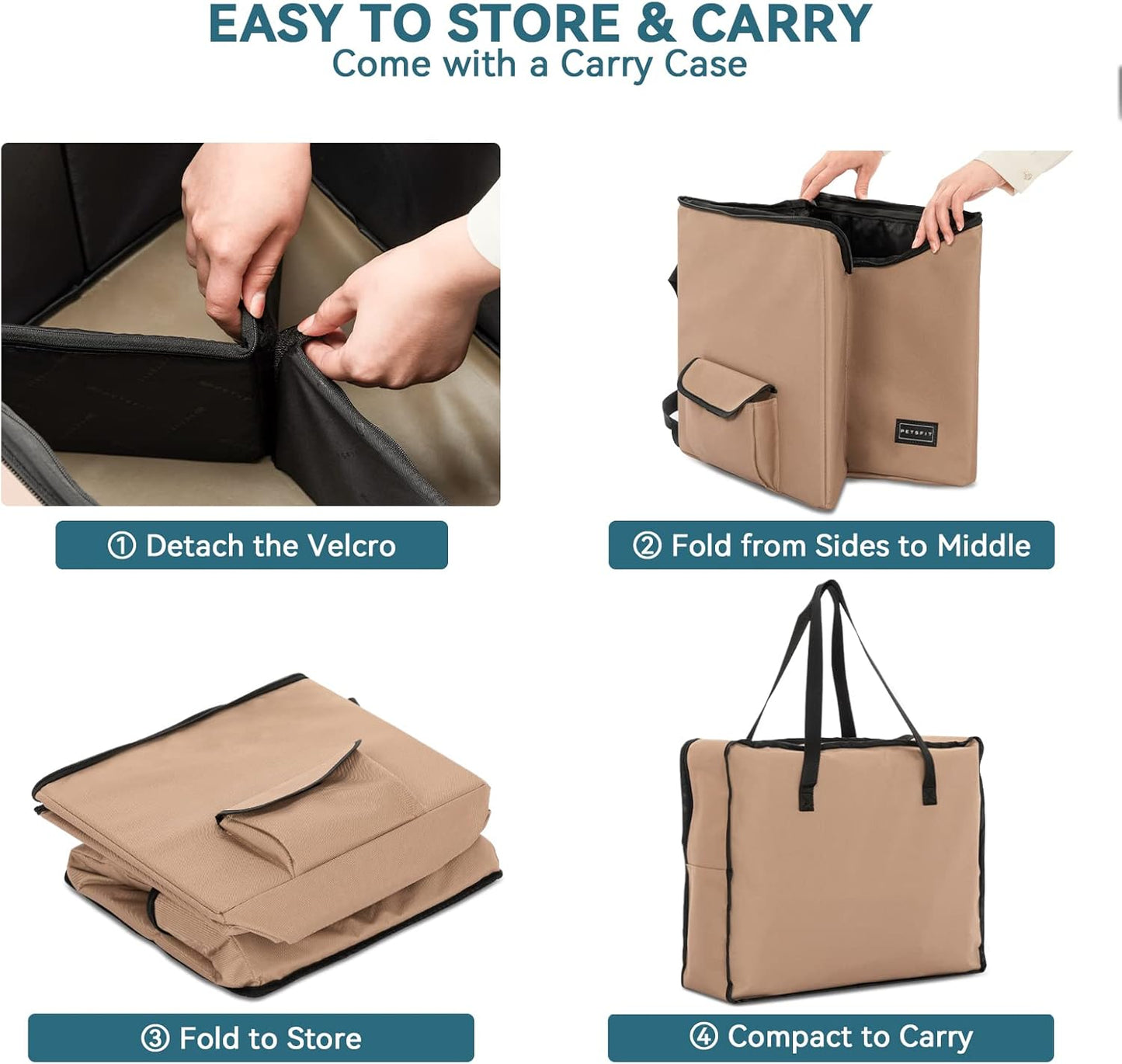 Petsfit Dog Booster Seat, Washable Pet Car Booster Bucket Seat with Portable Carrying Case for Puppy, Cats, Small Dogs (Small, Tan)