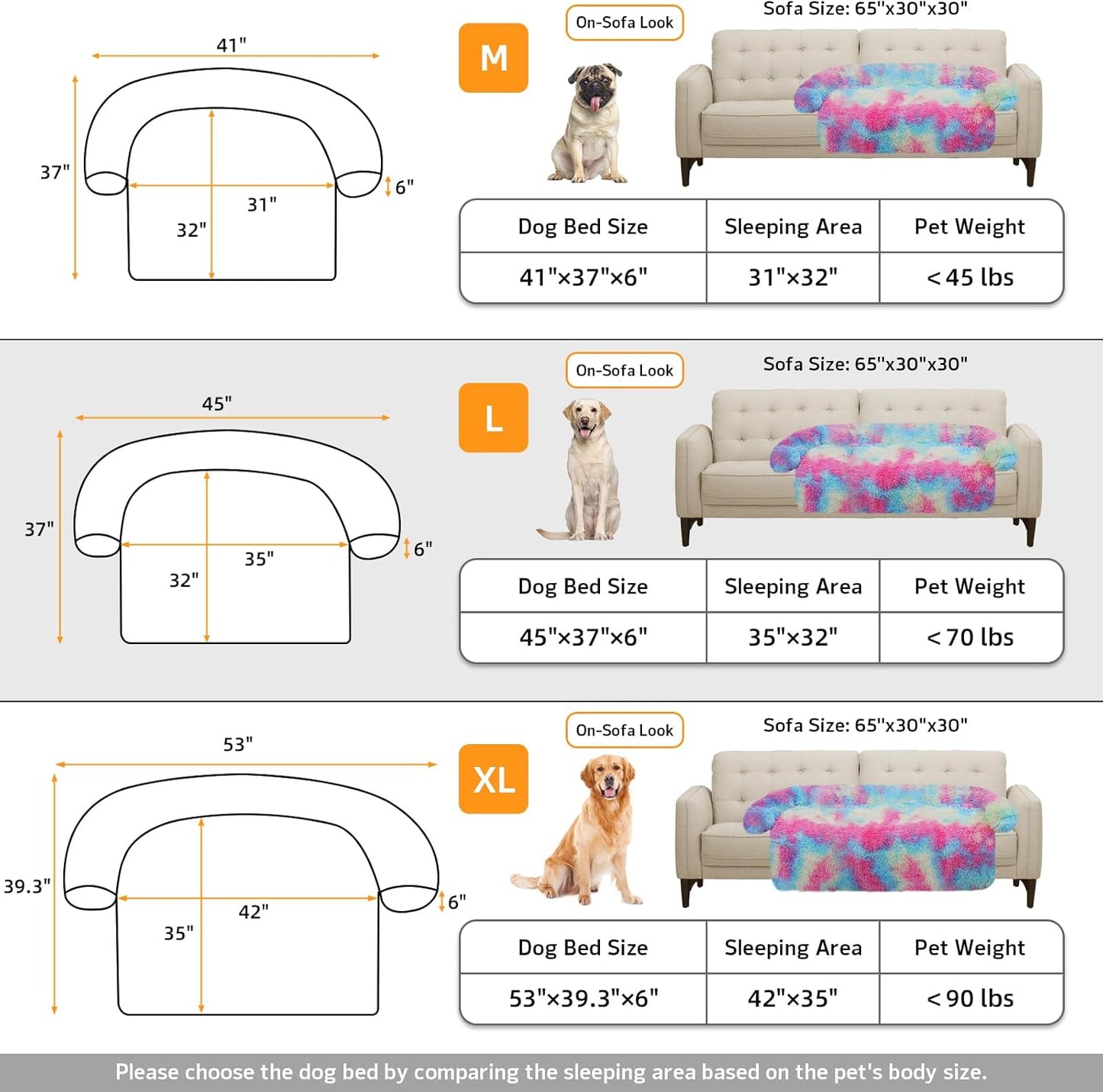 GGIB Calming Dog Bed Fluffy Plush Dog Mat for Furniture Protector with Removable Washable Cover for Large Medium Small Dogs and Cats (Large, Rainbow)