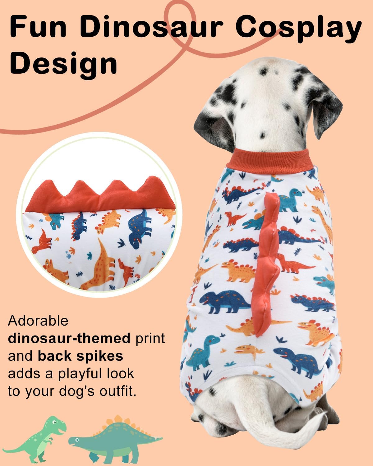 CuteBone Dinosaur Costume Dog Pajamas, Stretchy Spandex Crystal Velvet Sleepwear Coat for Small Dogs, Soft & Warm Pet Outfit Clothes for Cold Weather, Cozy Pullover Design COSP02XS