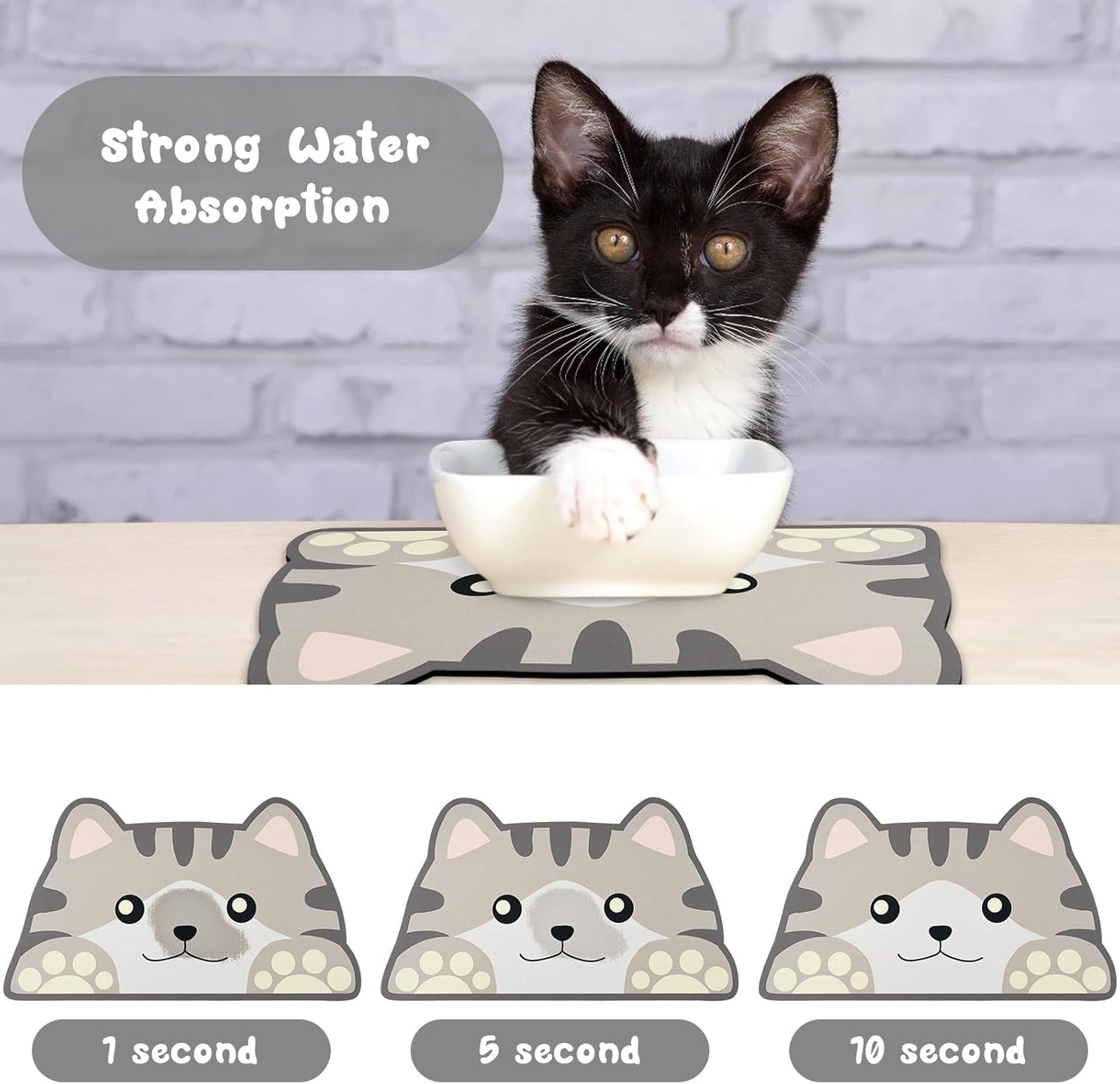 Grey Cat Food & Water Mats - Absorbent Pet Feeding Placemats 17.7 * 9.8 inch