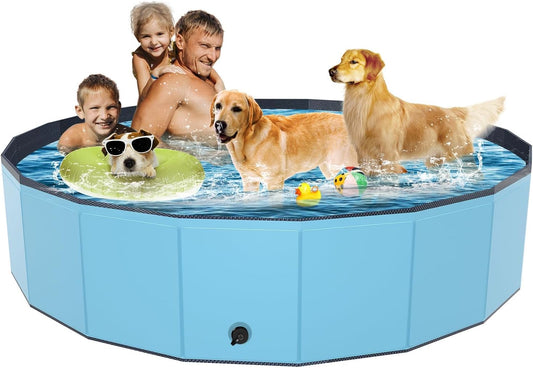 Foldable Dog Pool, YSJILIDE Portable PVC Pet Swimming Pool, Collapsible Plastic Bath for for Large Medium Small Dogs & Kids (XXXL-79"x 16" Blue)