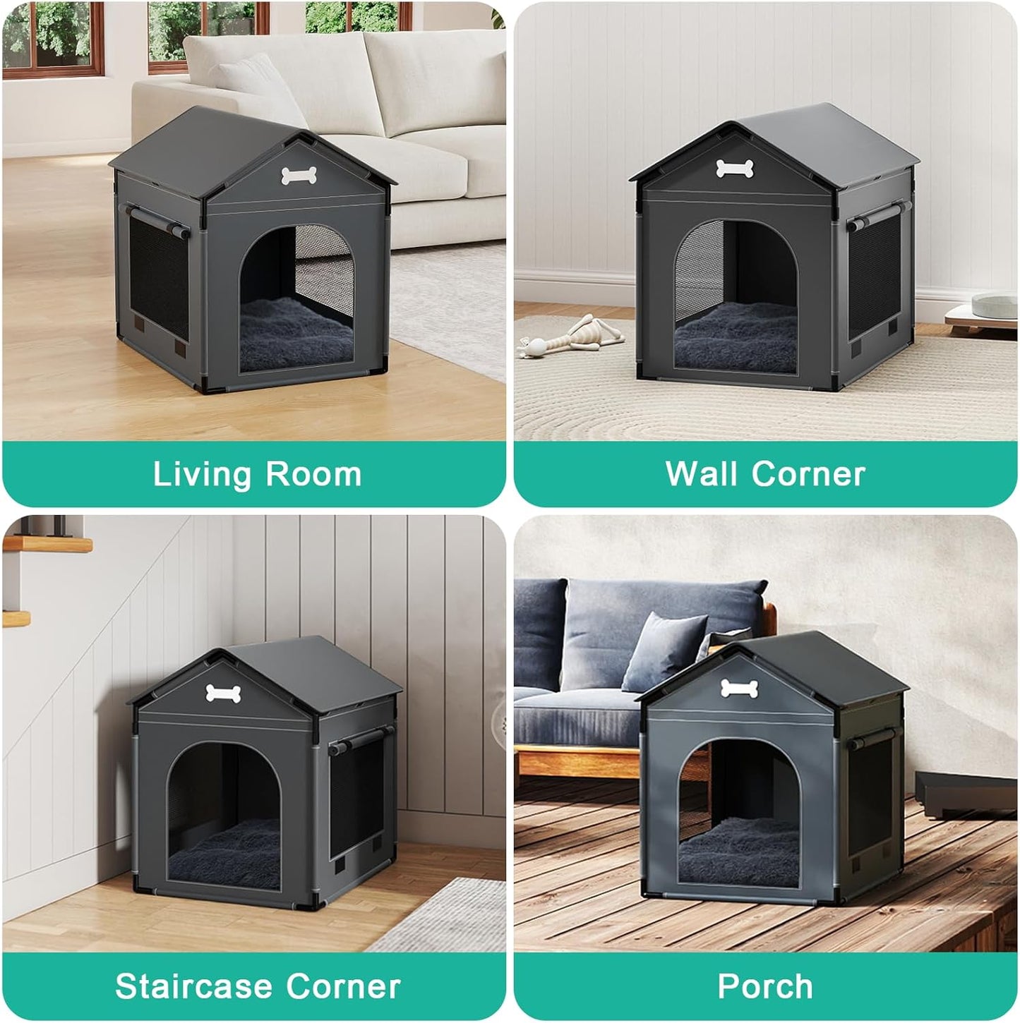 Large Indoor Dog House Dog Kennel Bed Mat with Cushion for Small Medium Large Dogs Cats, Winter Warm Cat Nest Puppy Cave Sofa Pet Products Easy Assembly, 27.6 * 21.3 Inches