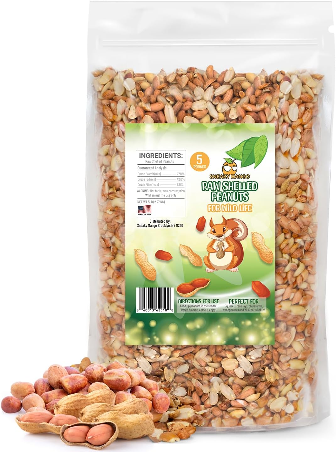 Premium Quality Raw Out of Shell Peanuts - 5 Pounds - Shelled Peanuts for Birds – Wildlife Quality - Food for Squirrels, Deer, Birds, and Other Wildlife Animals – Grown in The USA