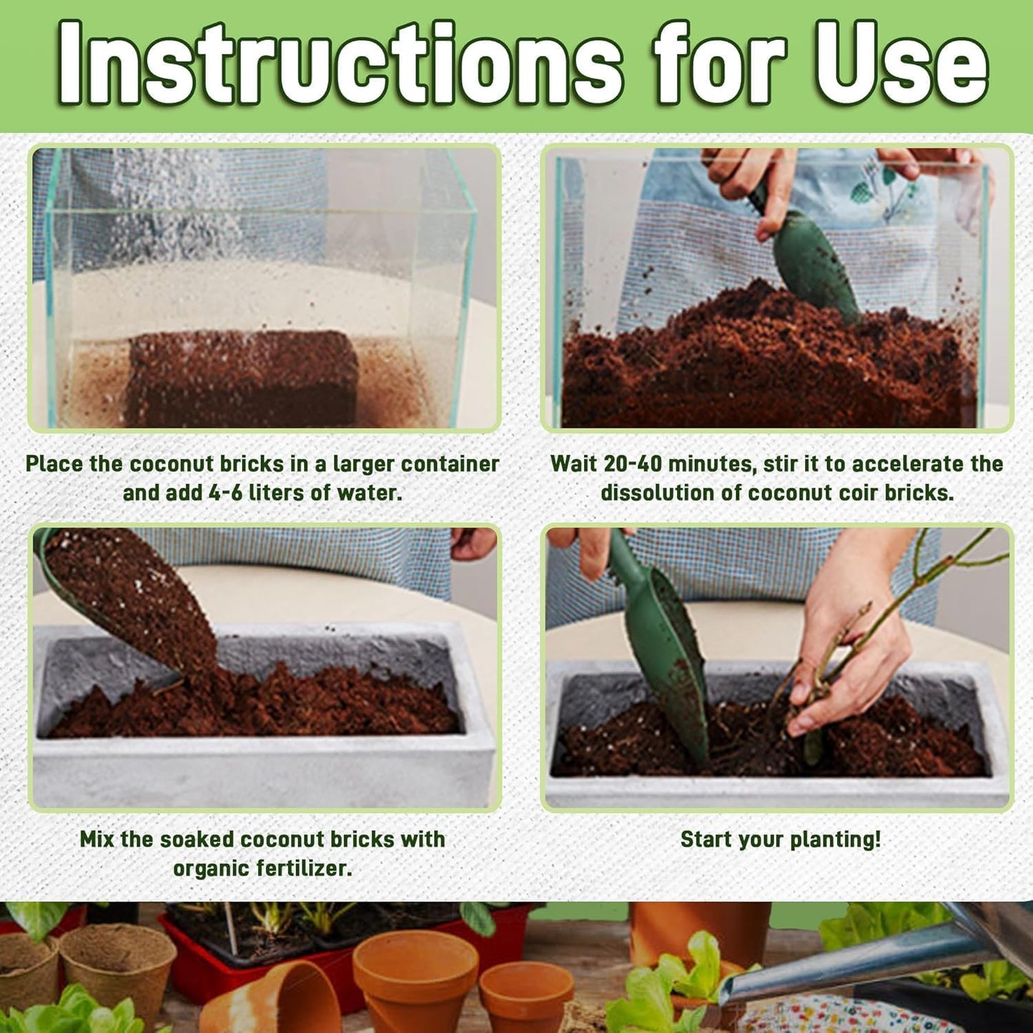 Coco Coir Bricks (16-Pack, Eco-Friendly) -100% Natural Compressed Coco Peat Brick Coconut Fiber Substrate, Plant Soil Enhance Root Growth forVegetable Seed, Herbs, Flowers, House Plants