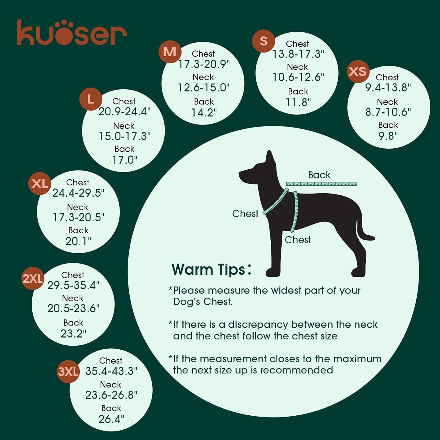Kuoser Warm Dog Coat, Waterproof Dog Jacket for Extra Large Dogs, Adjustable Durable XXXL Doggie Winter Coat Reversible Puppy Cold Weather Apparel for Large Breed, Green 3XL