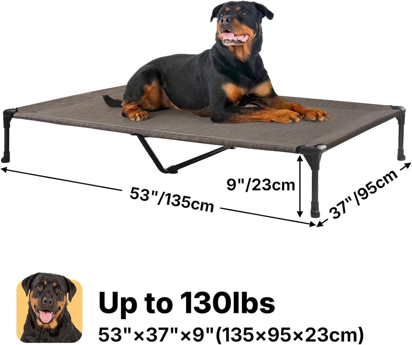 Veehoo Outdoor Elevated Dog Cot Bed, Cooling Raised Pet Bed for Large Dogs, Washable Breathable Mesh Hammock Bed with No-Slip Feet, Indestructible Ground Off Training Platform Cot, 53"x37"