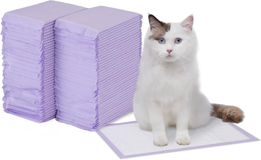 Amazon Basics Cat Pee Pads, 80 Count, Universal Fit for Litter Box, Odor Control with Fresh Scent, White/Purple