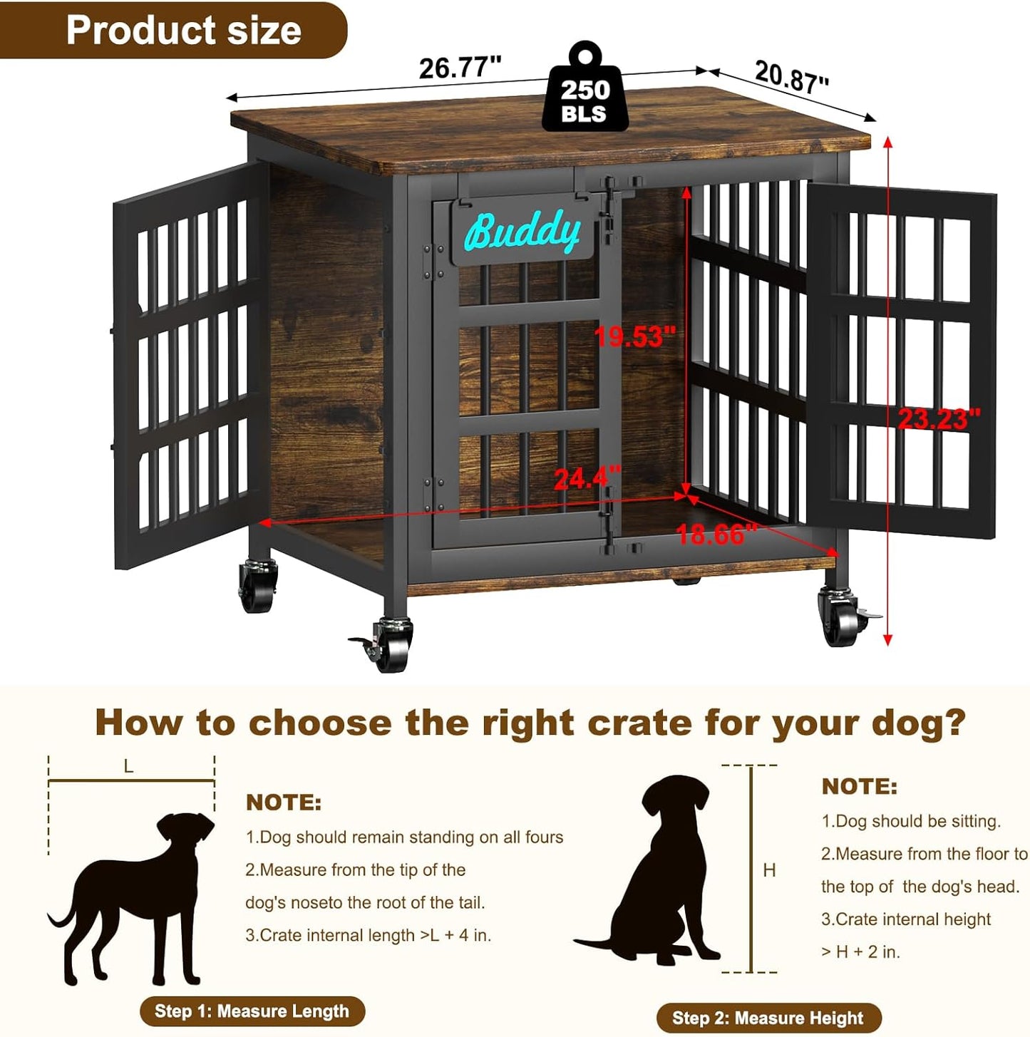 EasyCom Heavy Duty Dog Kennel Indoor with Name Tag, 27" Dog Crate Furniture for Small Dogs, Double-Doors Sturdy Metal Dog Cage for Anxiety Dog