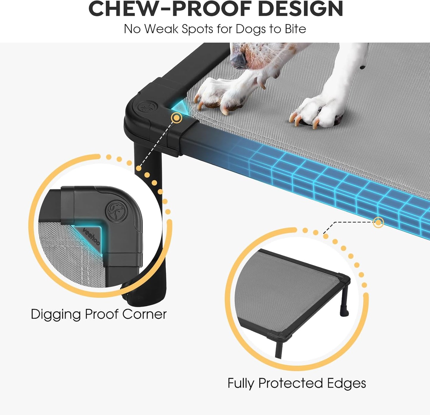 Veehoo Chew Proof Dog Bed, Non-Chewable Cot for Large Dogs, Anti-Scratch Durable Hammock Raised Place for Training Platform, Outdoor Cooling Off Ground, CWC2420ACP