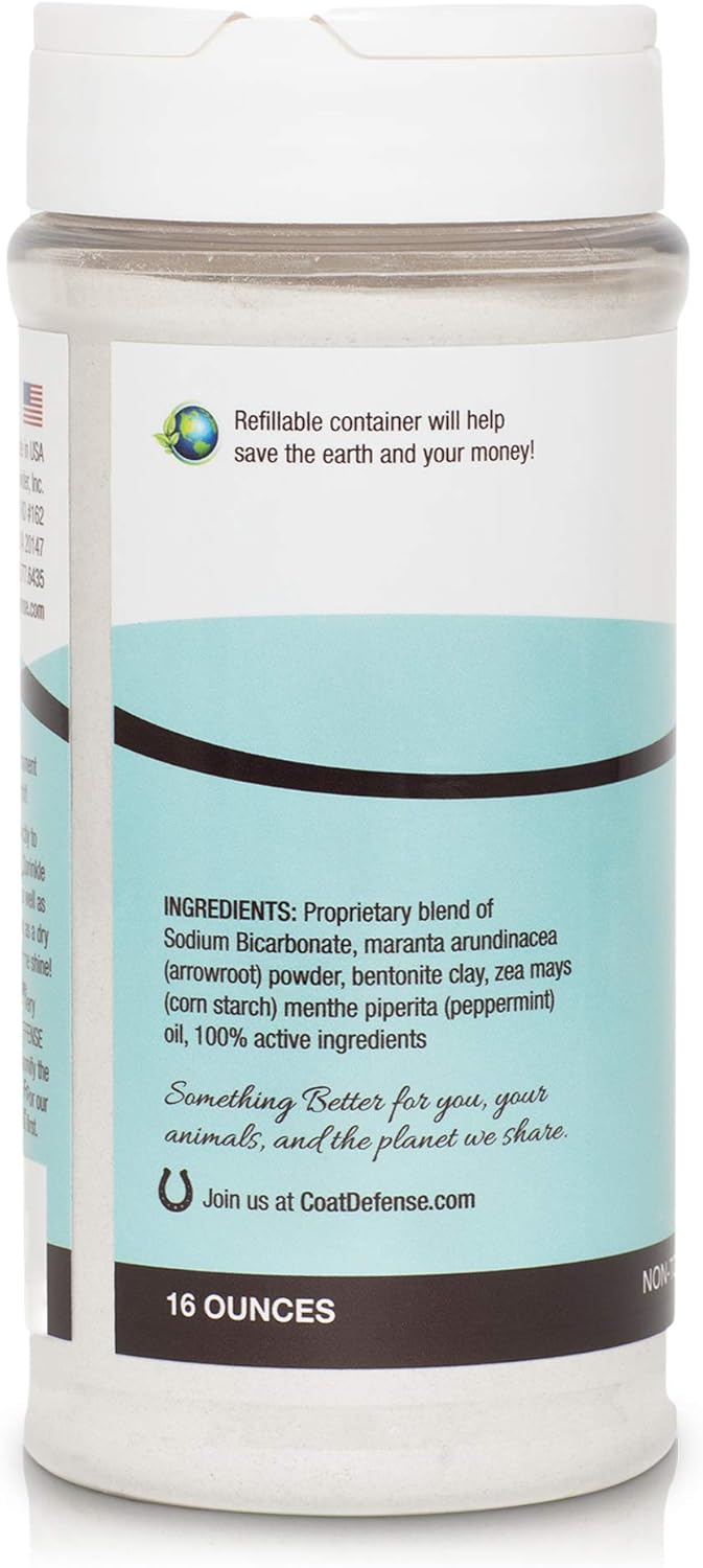 COAT DEFENSE Daily Preventative Powder for Horses - Safe & Effective Equine Skin Conditioner Sweet Itch, Skin Funk, & Rain Rot - Dry Horse Shampoo, 16 oz Formula with All Natural Ingredients