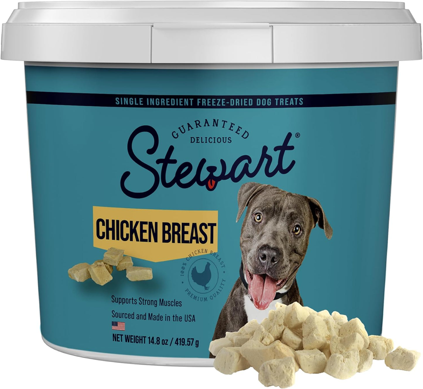 Stewart Chicken Breast Dog Treats, 14.8 oz, ~280 Pieces, Freeze Dried Raw, Single Ingredient, 74% Protein Training Treats or Meal Topper in a Value Size Resealable Tub, Grain Free, Gluten Free
