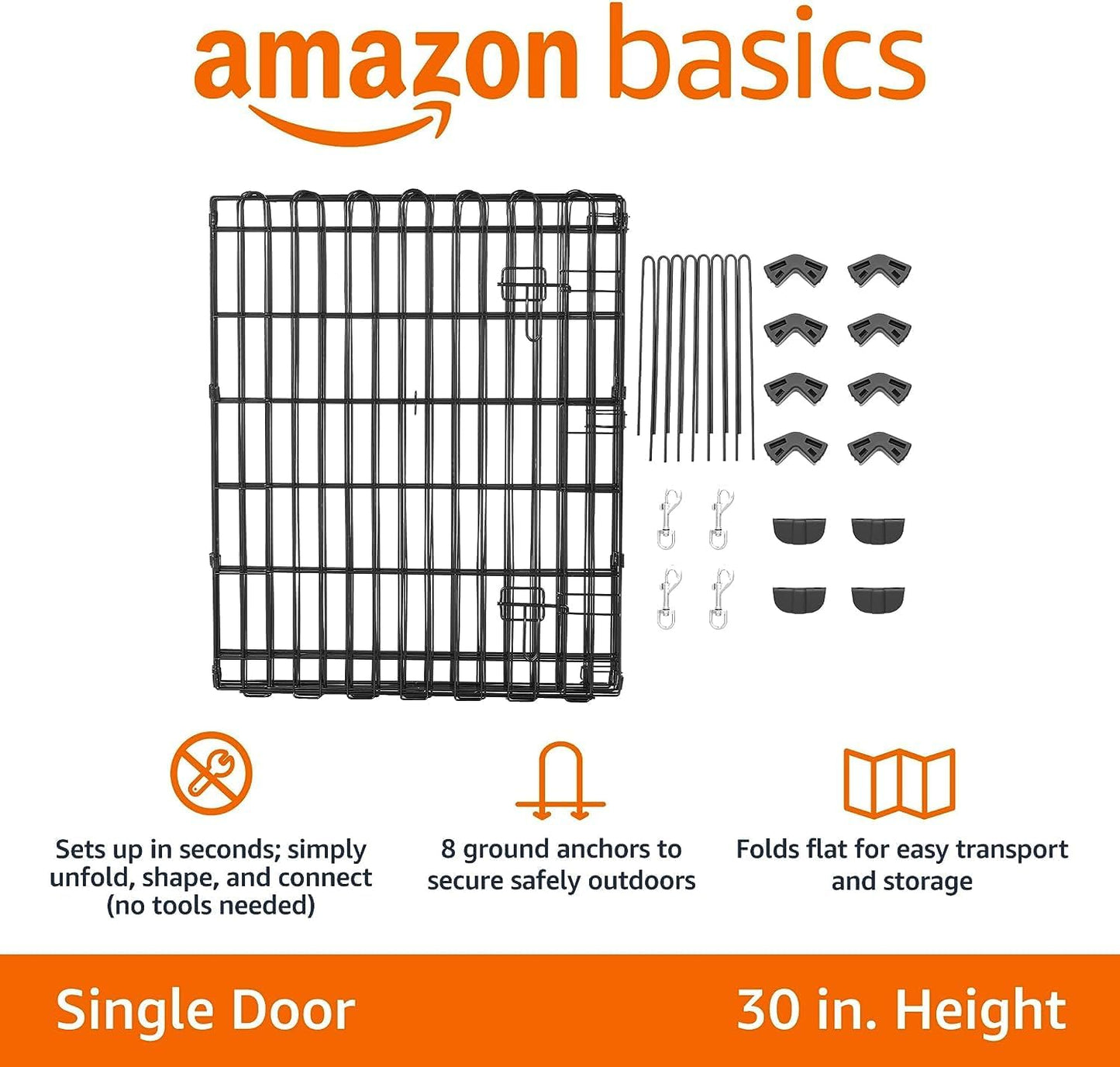 Amazon Basics Foldable Octagonal Metal Exercise Dog Playpen - Indoor/Outdoor, Single Door, Small (8 Panels, 24 x 30), Easy to assemble and store, 30" - Small, , Black