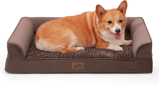 Orthopedic Dog Bed for Large Dog, Pet Couch for Medium Dog Cat, Big Supportive Foam Bolster Sofa with Waterproof Lining Cover, Anti-Slip, Comfort, Washable, 36x27x7.5 in, U Shape, Brown