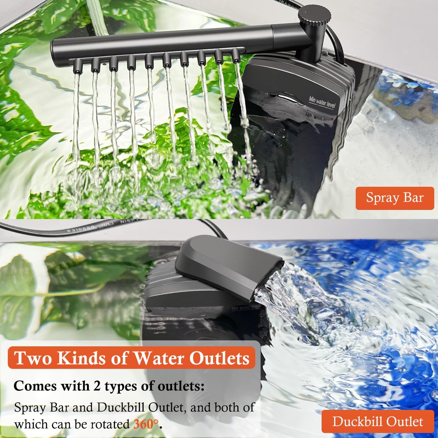 FEDOUR 165GPH Aquarium Filter U-V, 8W Adjustable Fish Tank Filter, U-V Submersible Internal Filter for 10-50 Gallon Tank, with Biochemical Cotton