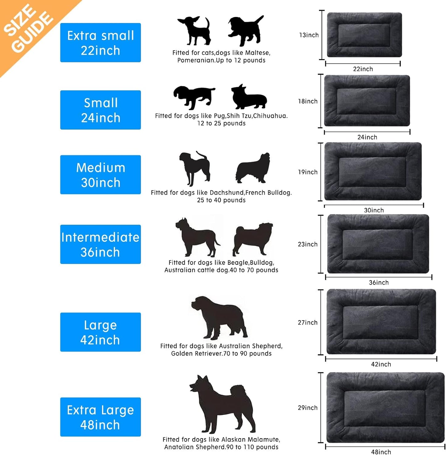 Ultra Soft Dog Bed & Kennel Pad for Large Dogs - Washable & Anti-Slip, Fits Metal Crates, Cozy Sleeping Mat, Dark Gray, 42 inch