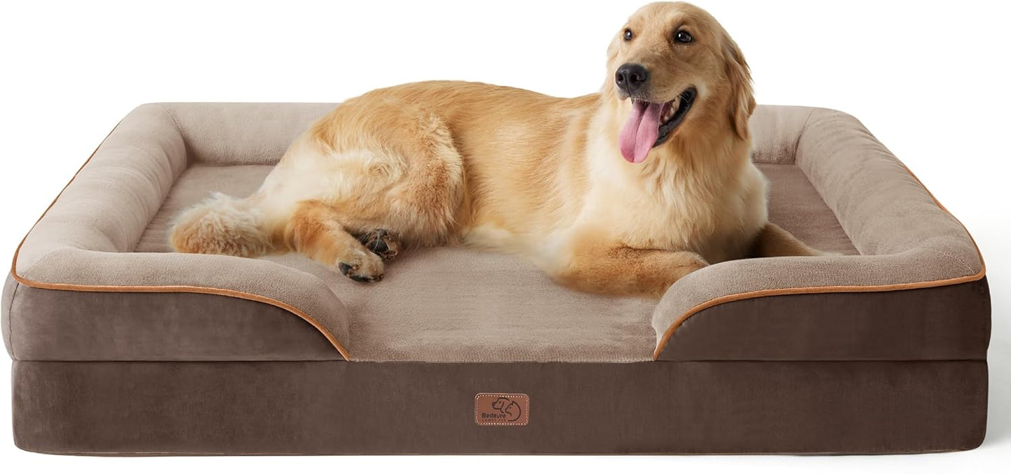 Bedsure XL Plus Orthopedic Dog Bed for Extra Large Dogs - Washable XLarge Dog Cat Bed Waterproof, Comfort Dogs Couch Sofa with Washable Removable Cover, Pet Bed with Nonskid Bottom, Brown, 48"