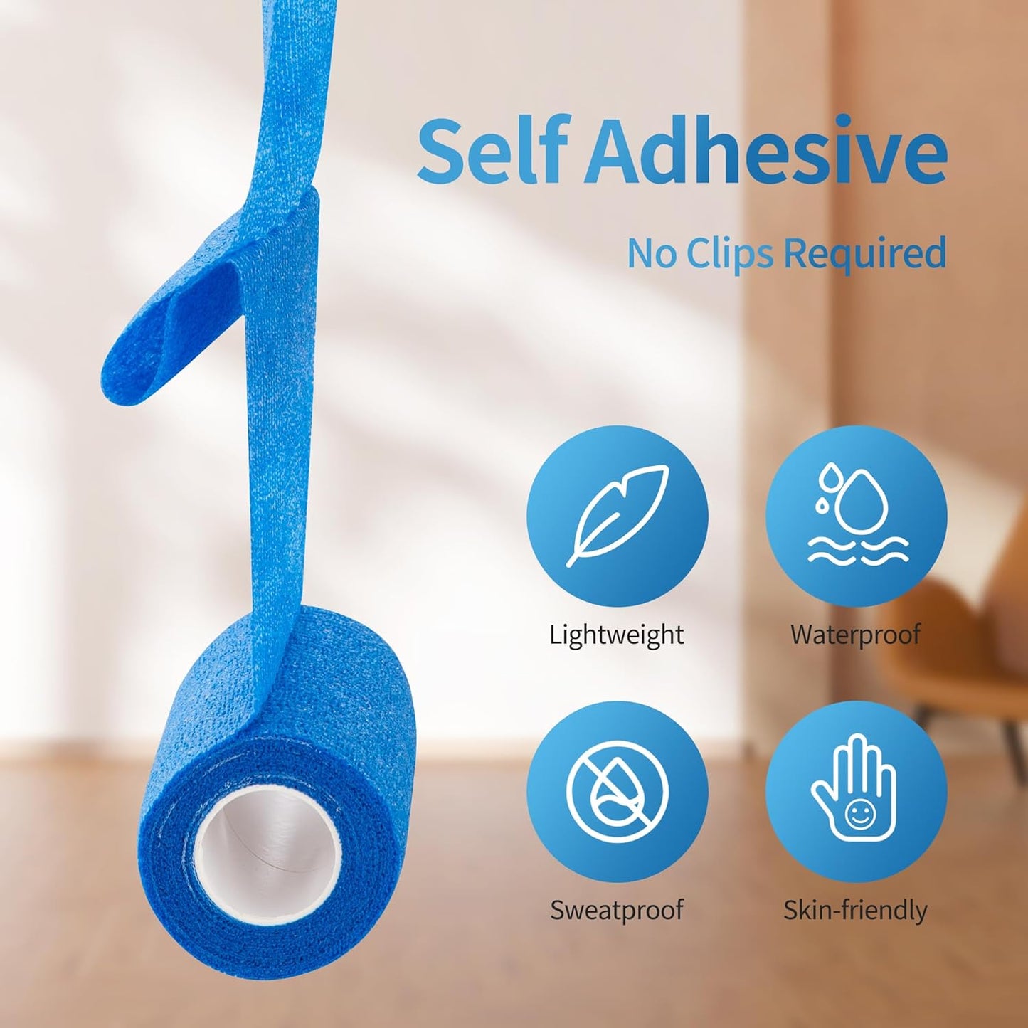 PHYTOP Adhesive Bandage Wrap 12 Pack Vet Wrap 4 inches x 5 Yards, Self Adhesive Cohesive Bandage Tape for Wrist & Ankle Protection (Blue)