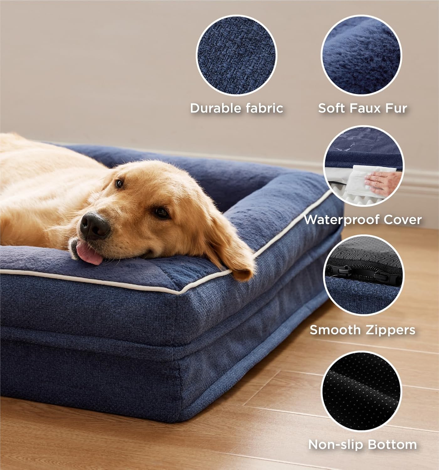 Made4Pets Orthopedic Dog Bed for Extra Large Dogs, Supportive Foam XL Pet Bed Sofa with Washable Removable Cover, Waterproof Large Dog Couch Bed, Non-Slip Bottom and Egg-Crate Foam, Grey