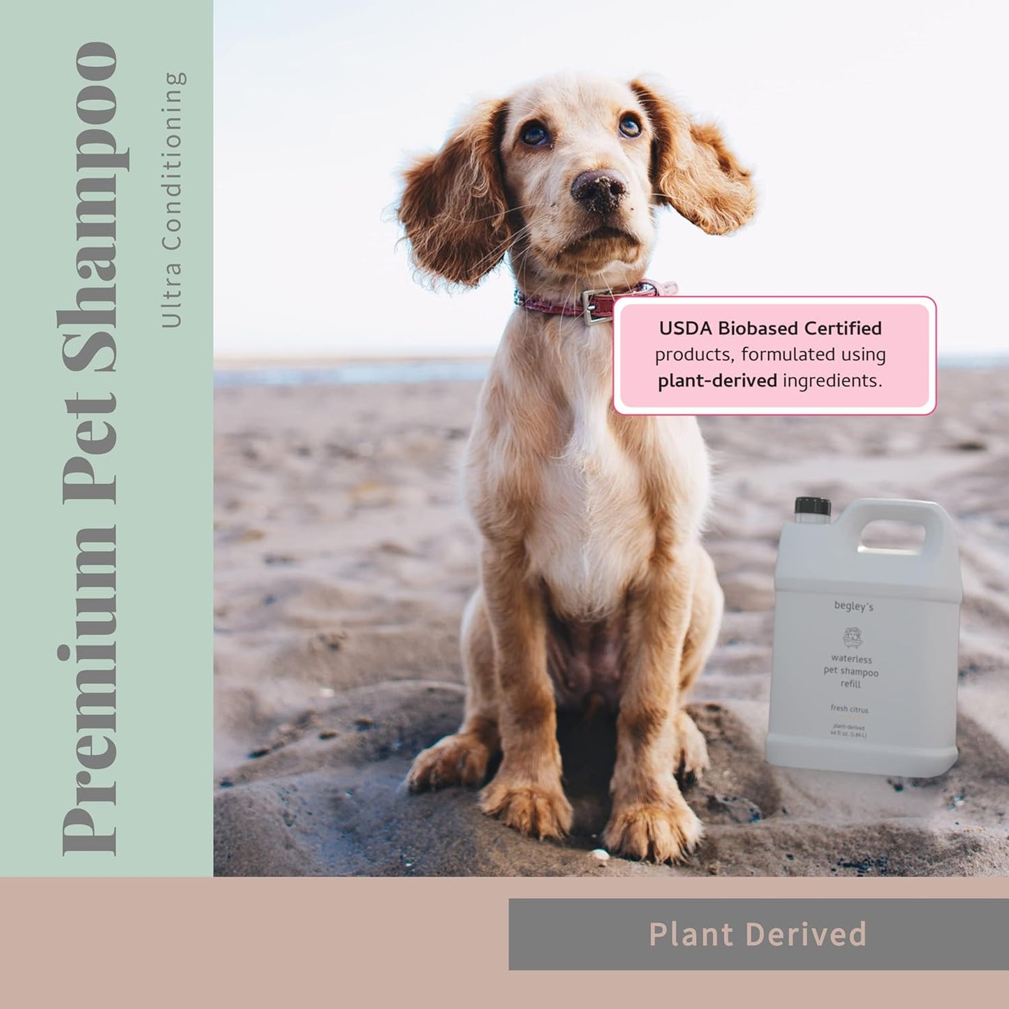 Begley’s No Rinse Waterless Pet Shampoo, Bathless Cleaning, Deodorizing, and Odor Removal for a Shiny, Fresh Smelling Coat - Effective for Dogs, Puppies, and Cats - Refill, Fresh Tea Tree