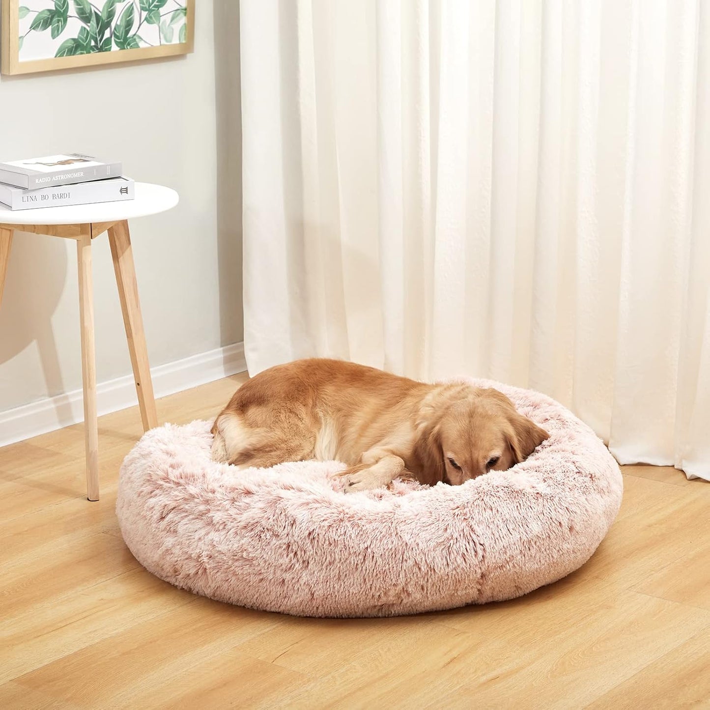 Bedfolks Calming Donut Dog Bed - 36" Round, Fluffy, Anti-Anxiety, Machine Washable Pet Bed (Pink, Large)
