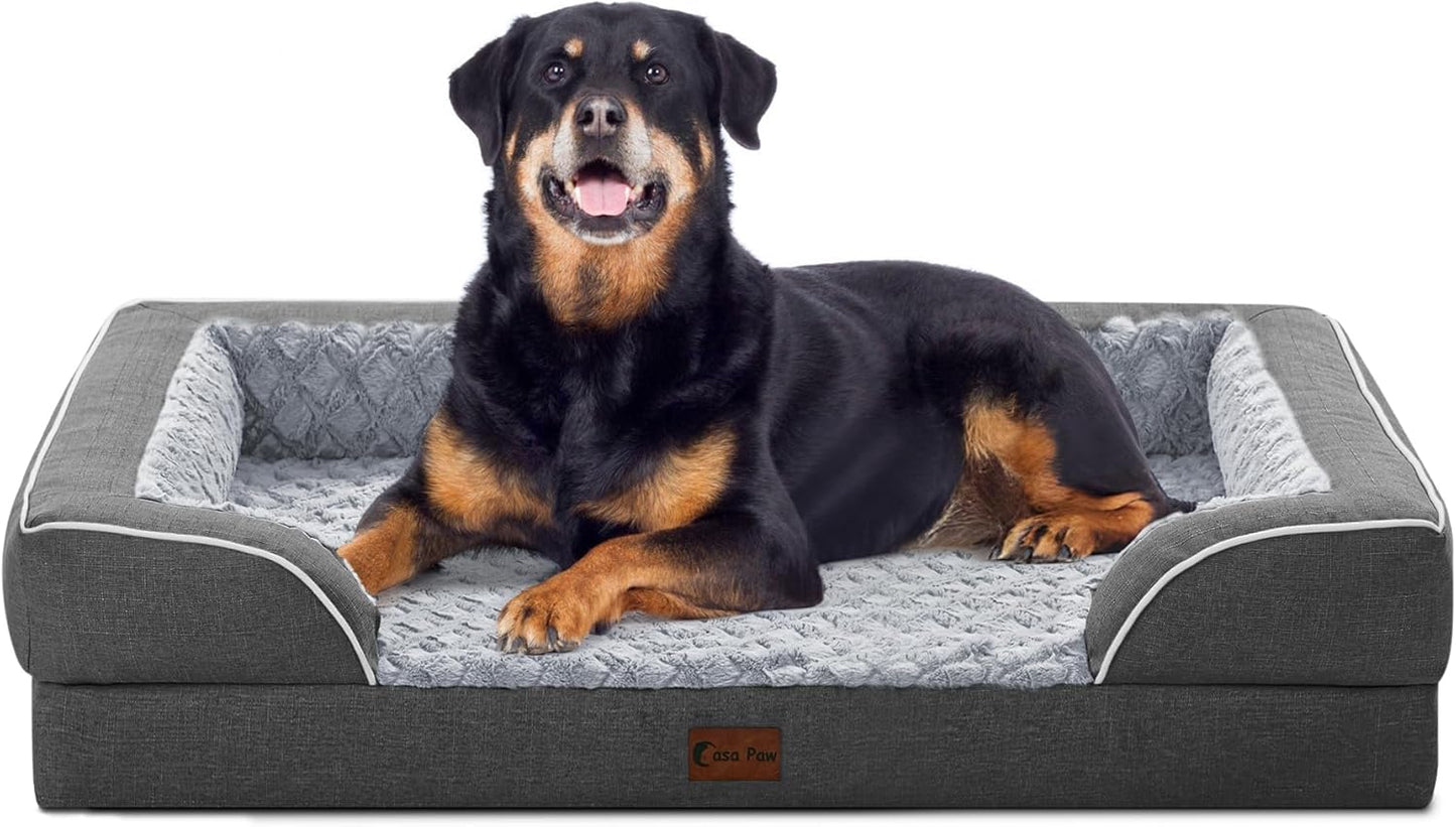 Orthopedic Waterproof Dogs Bed for Extra Large Dogs, Memory Foam XL Dog Beds with Sides, Egg-Crate Foam and Non-Slip Bottom Jumbo Dog Couch Bed with Washable Removable Cover(Jumbo,Dark Grey)