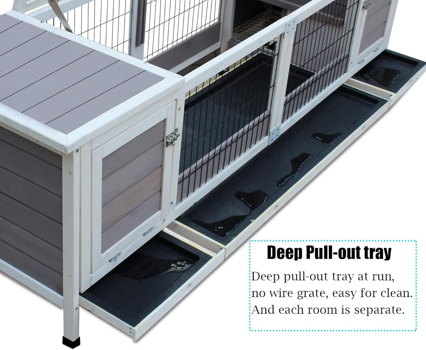 Rabbit Hutch Indoor Leakproof Bunny Cage Fir WoodenOutdoor Bunny House with Wire Floor Leakproof Plastic Tray (Grey)