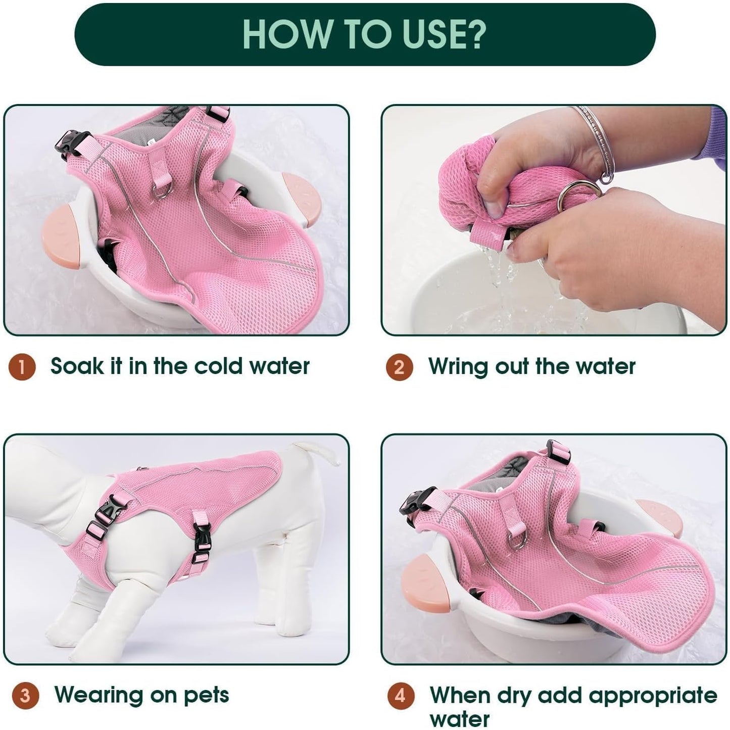 Kuoser Dog Cooling Vest, Pet Cooler Coat, Breathable Doggie Cool Jackets for Medium Dogs, Reflective Cooling Harness, Puppy Summer Essentials Pink M