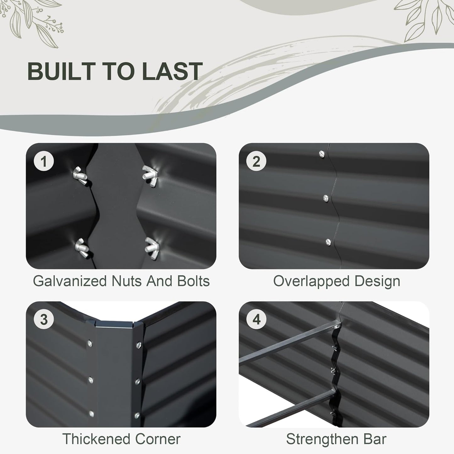 Domi Raised Garden Beds Outdoor, 6x3x2ft Thickening Tall Metal Rectangular Deep Root Box Planter for Vegetables, Flowers, Herbs, and Succulents 2" Deep w/ 256 Gallon Capacity - Dark Gray