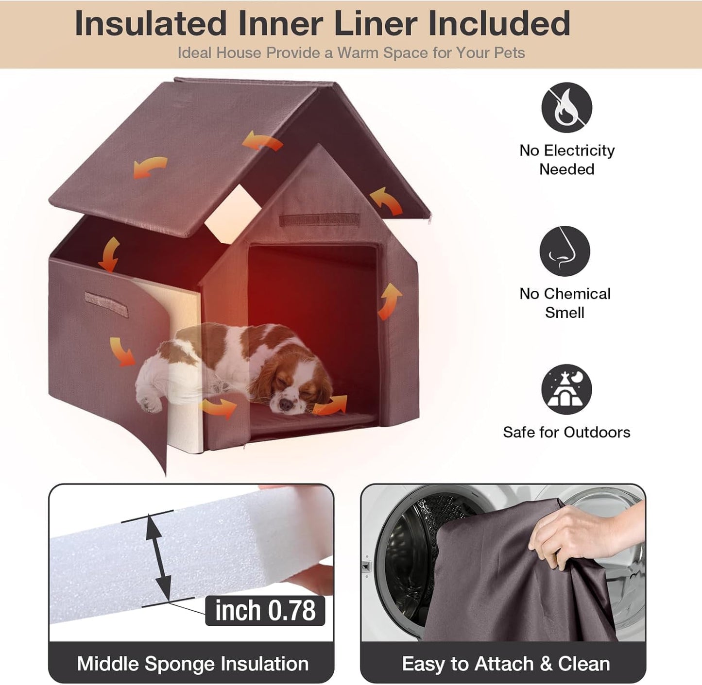 Metal Frame Dog House with Insulated Liner for Indoor & Outdoor Use - Large Dog Kennel with Weatherproof Roof & Foot Pads for Small, Medium & Large Dogs(White)