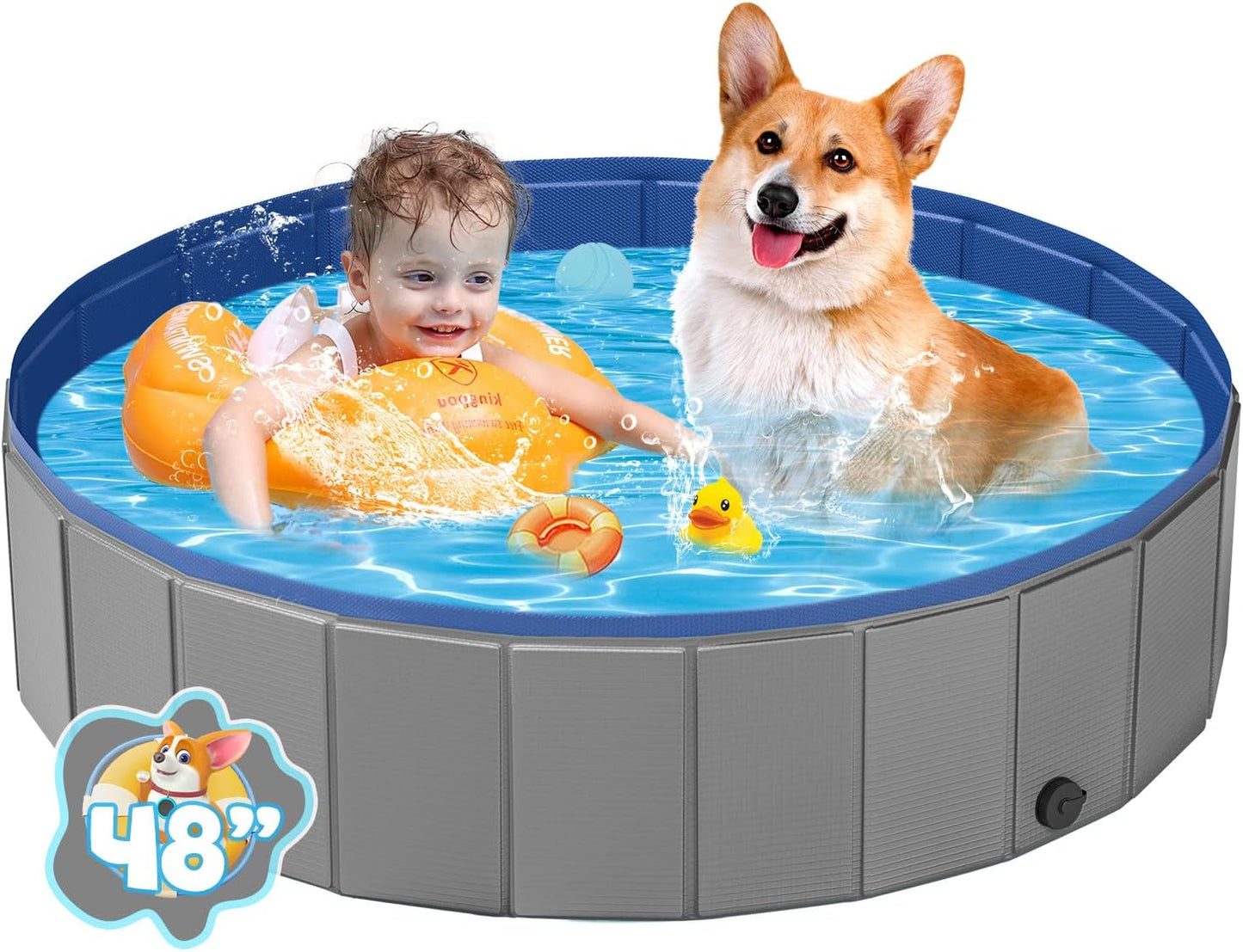 YSJILIDE Portable Dog Pool PVC Pet Swimming Bathtub Collapsible Hard Plastic Pool for Pets to Swim and Bath (L-48"x 12" Dark Grey)
