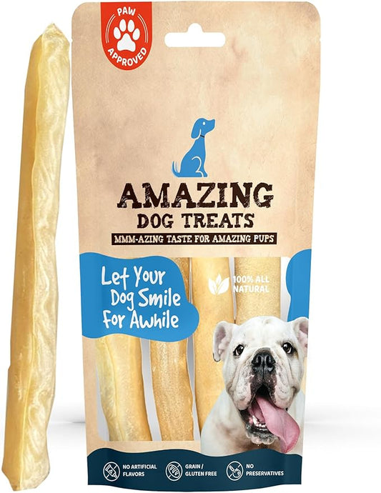 Amazing Dog Treats - Large Collagen Stick - (12 Inch - 4 Count) - Beef Cheek Rolls for Dogs - 100% Pure Collagen Sticks - No Hide Bones