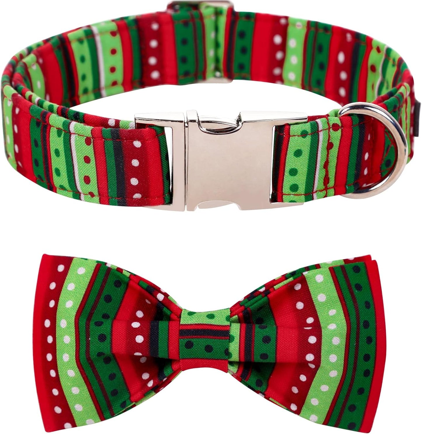 Lionet Paws Christmas Dog Collar with Bowtie, Dog Bowtie Collar with Metal Buckle for Dogs, Adjustable Comfortable Dog Collar Girl Boy Gift, XL, Neck 16-26 in