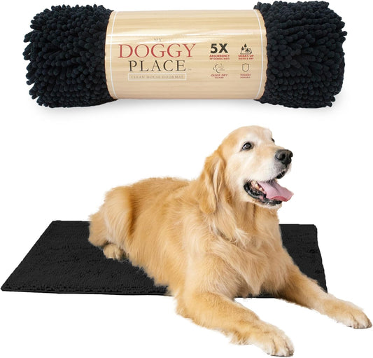 My Doggy Place Microfiber Dog Mat for Muddy Paws, 36" x 26" Black - Absorbent and Quick-Drying Dog Paw Cleaning Mat, Washer and Dryer Safe - Non-Slip Rubber Backed Dog Floor Mat, Large