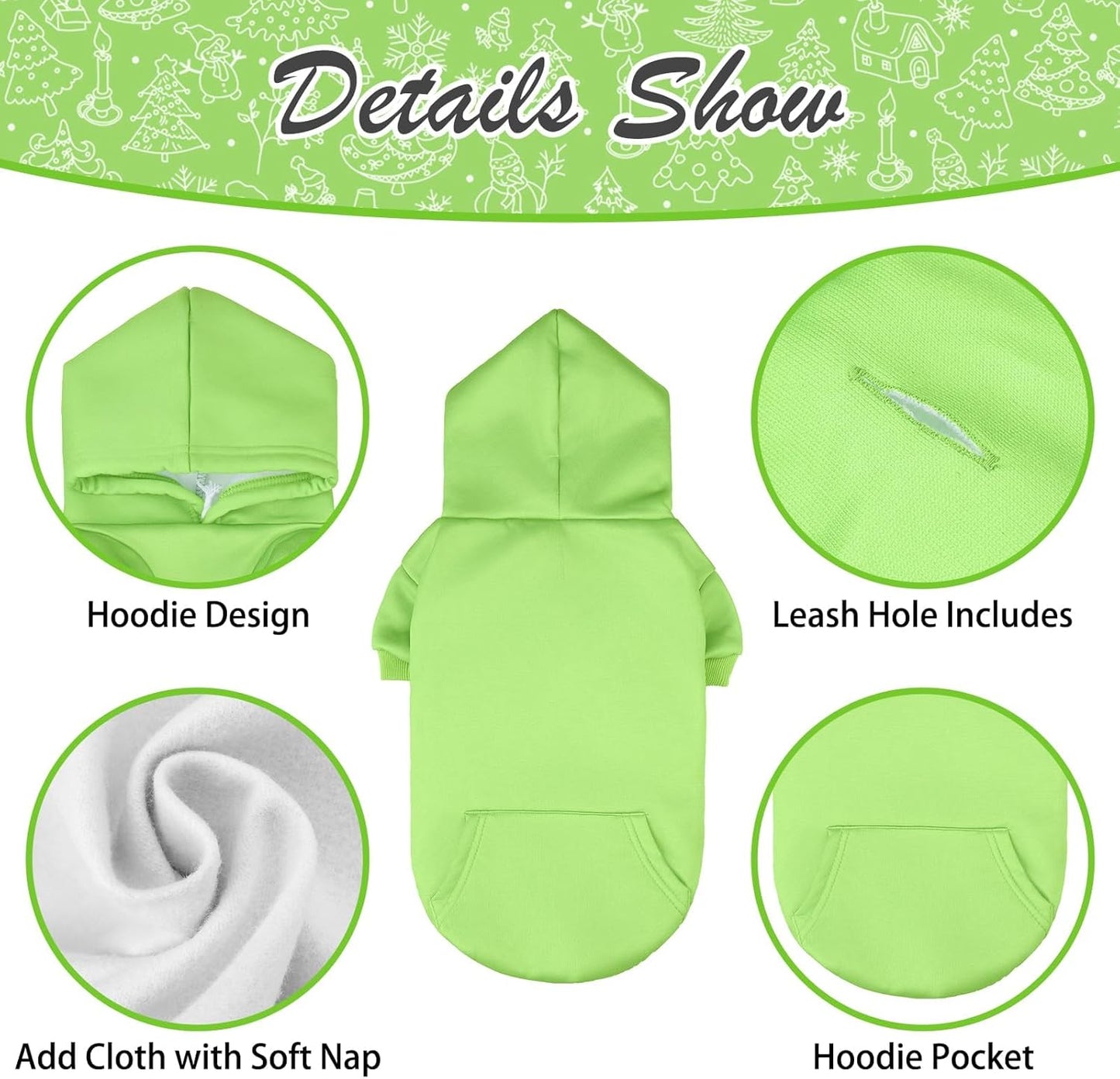 KOOLTAIL Basic Dog Hoodie - Soft & Warm Dog Hoodie Sweater with Leash Hole and Pocket, Dog Winter Coat, Cold Weather Clothes Sweatshirt for Small Medium Large Dogs Puppy Cat Boys Girls Green S