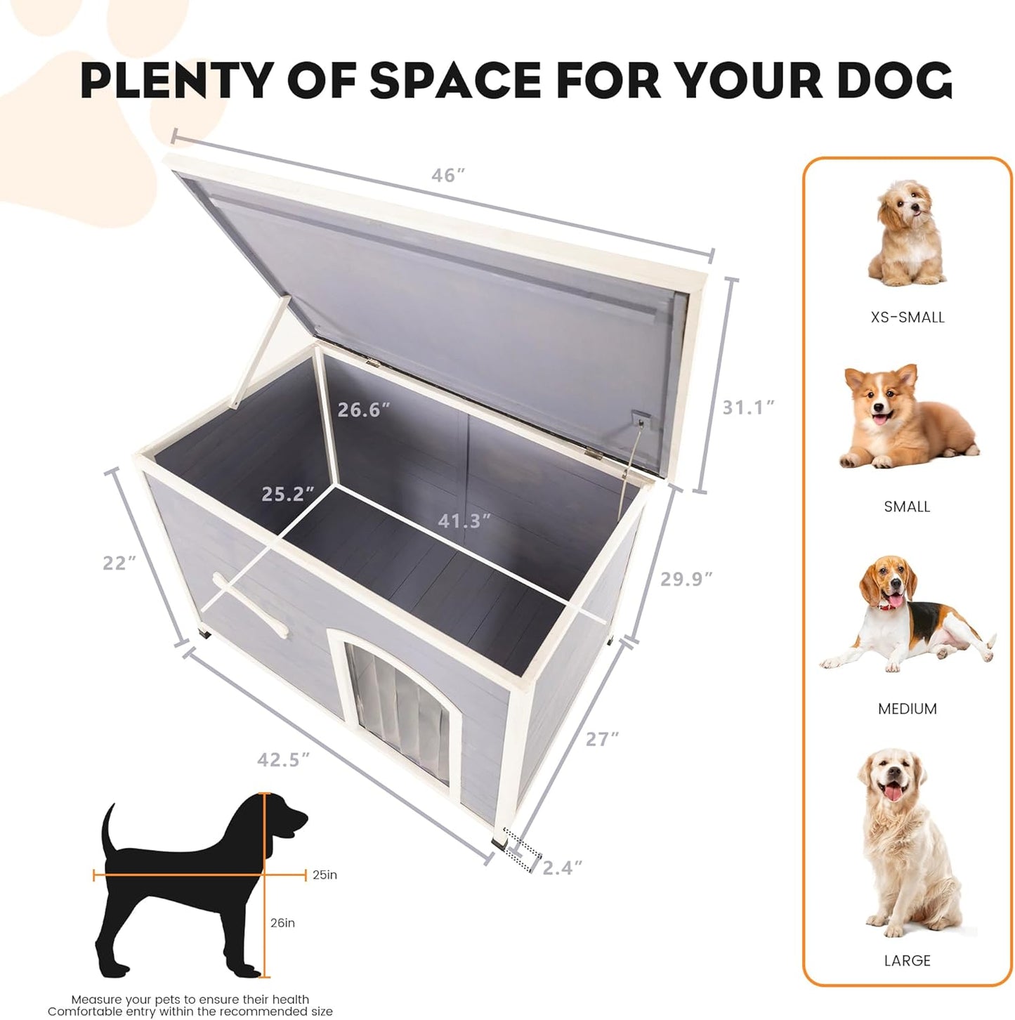 Large Solid Wooden Dog House,Suitable for Both Indoor and Outdoor, Suitable for Large Dogs and Animals of The Following Size, Easy to Clean,Can DIY,45.75" W x 31.25" D x 32.5" H