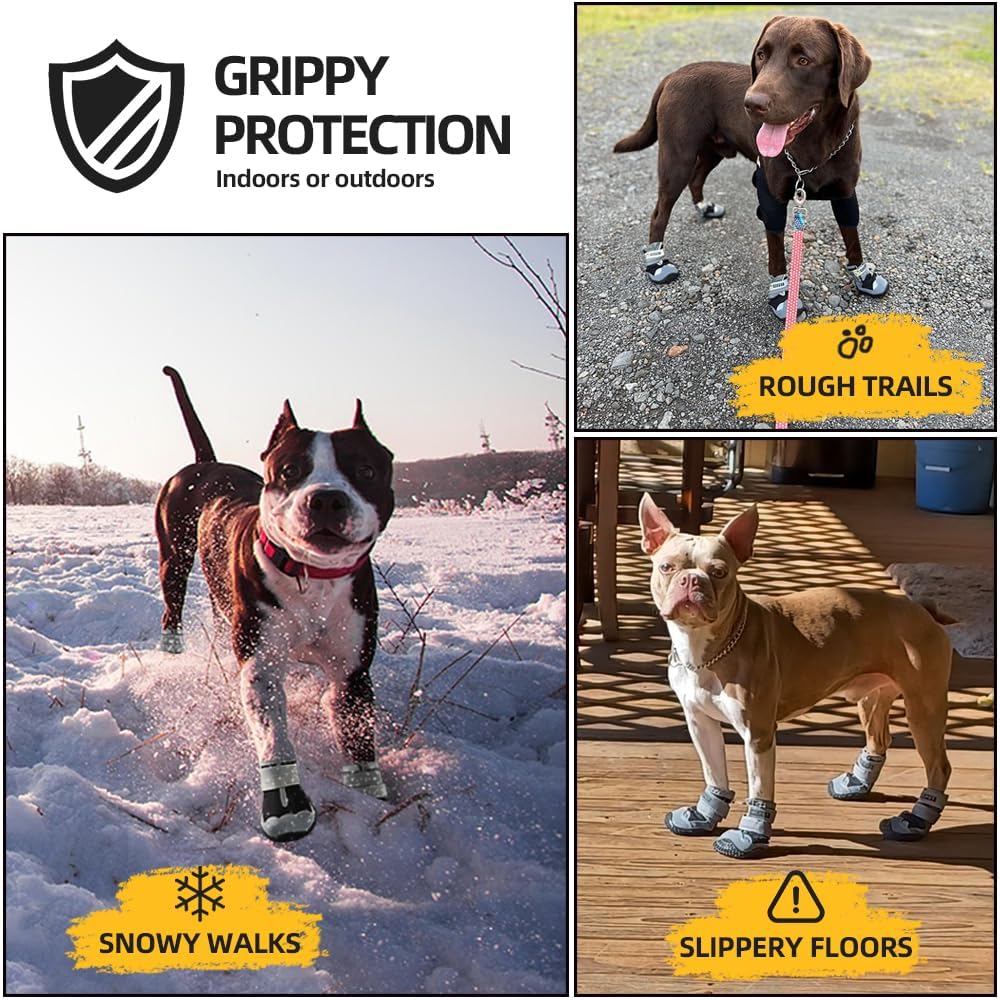 Dog Shoes for Large Dogs, Medium Dog Boots & Paw Protectors for Hardwood Floors, Outdoor Dog Booties for Hot Pavement Winter Snow Hiking, Waterproof Dog Shoes with Reflective Strips Size 6