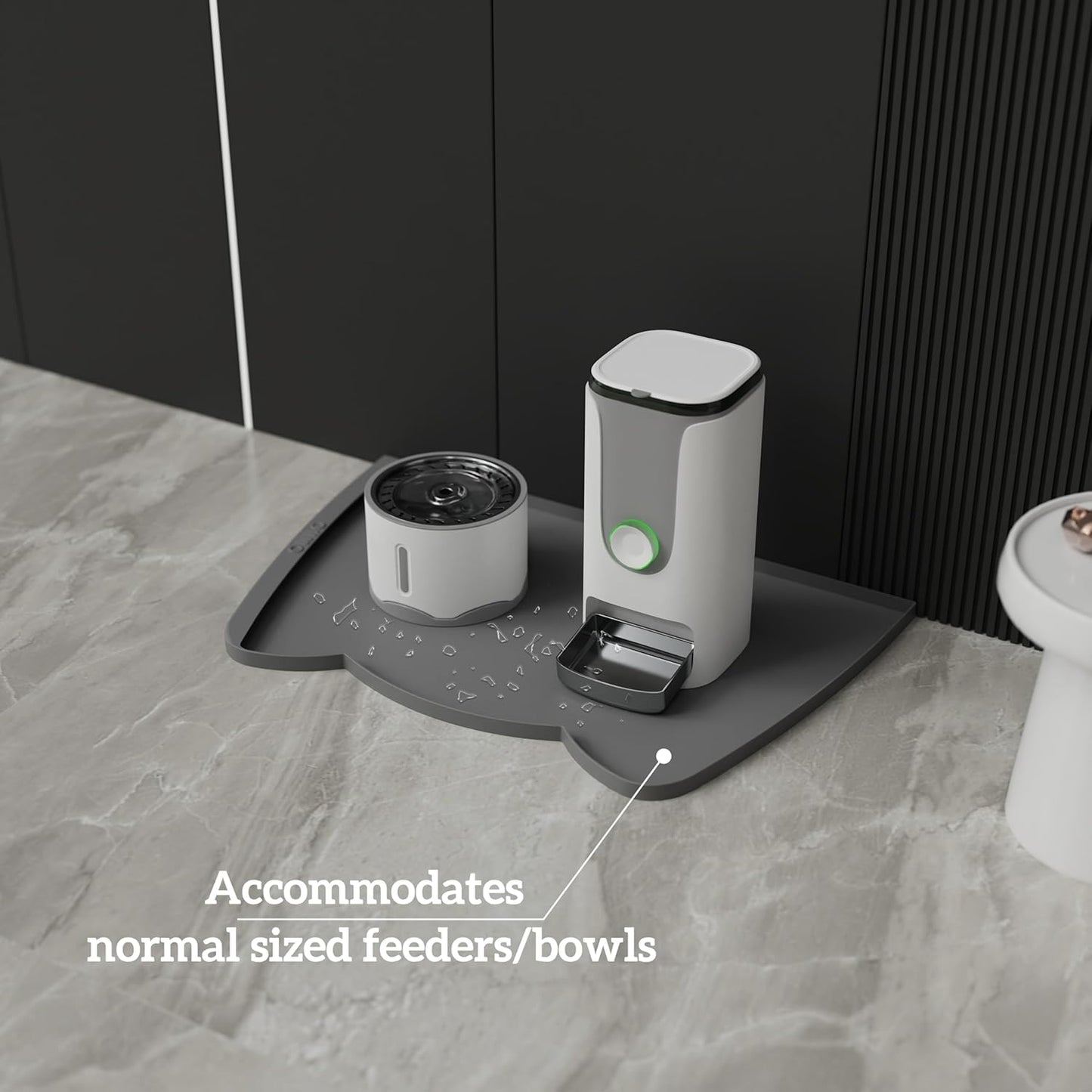 OHMO Dog Food Mat(Dark Grey, 24 * 15'') w/Residue Collection Pocket Silicone Pet Feeding Mat for Floor High Edges Anti Spills Waterproof Cat Water Bowl Tray, Easy Clean Placemat