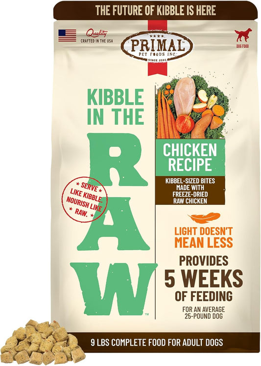 Primal Kibble in The Raw, Freeze Dried Dog Food, Chicken, Scoop & Serve, Made with Raw Protein, Whole Ingredient Nutrition, Crafted in The USA, Dry Dog Food 9 lb Bag