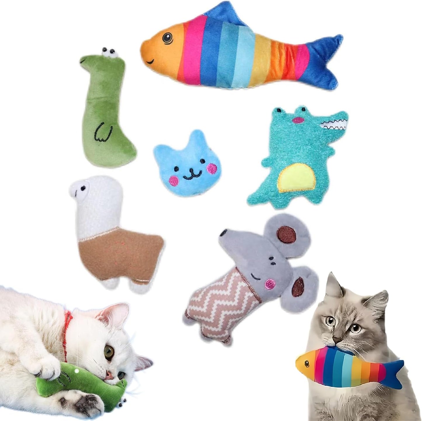Catnip Toys for Indoor Cats - 6 Pack Organic Plush Kicker Toys, Bite-Resistant Cute Funny Toys for Play & Enrichment from Kittens to Senior Cats